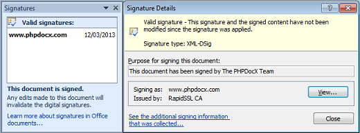 pdx:sign (for DOCX files) Digitally signs a Word document - Javadocx
